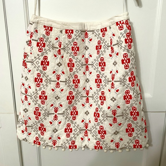 Anthropologie Dresses & Skirts - Anthropologie Maeve Blomma Pom Pom Skirt cream and orangey red with side zip